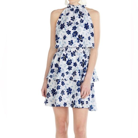 Mud Pie Dresses & Skirts - Mud Pie White and Blue Ruffled Halter Sundress